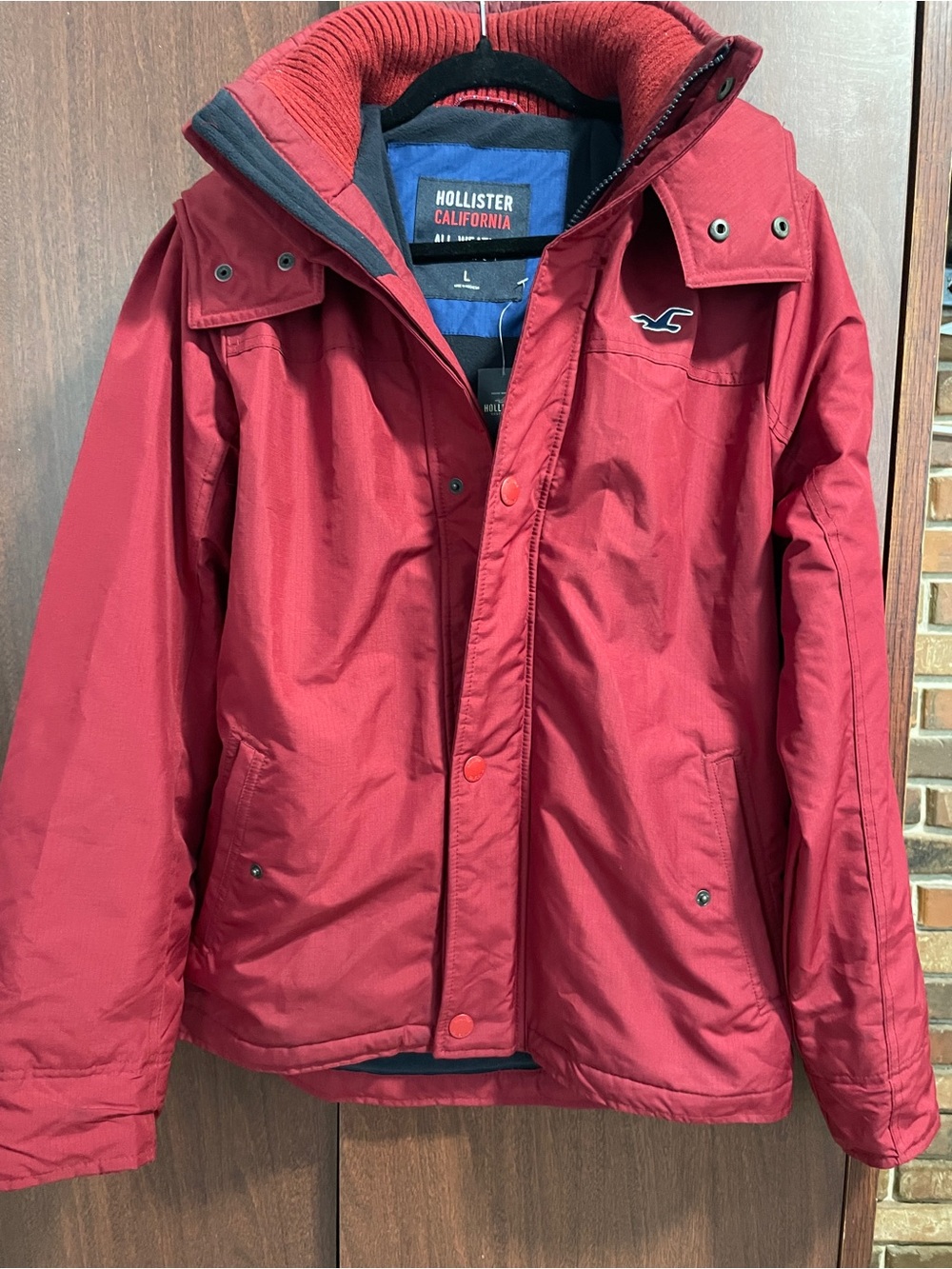 Hollister Men's Deep Red Puffer Jacket